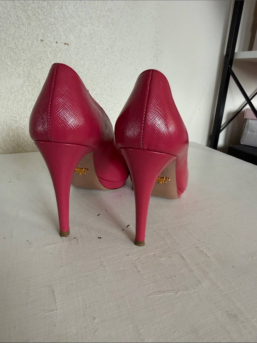 Prada Fuchsia Open-Toe Leather Pumps - Picture 4 of 7